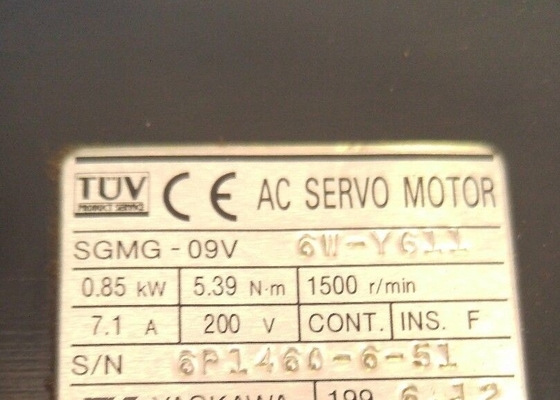 서보 기구에 의한 야스카와 SGMG-09V 6W-YG11은 0.85 KW 5.39 NM 1500 R/MIN 10.7 AMP를 자동차로 나릅니다