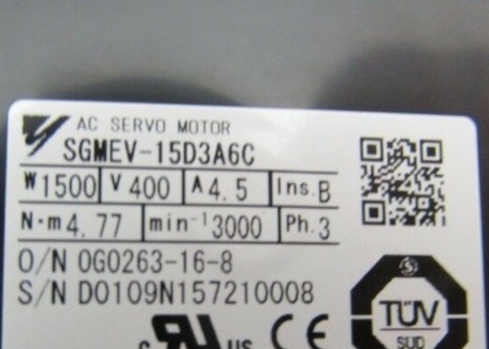 YASKAWA SGMEV-15D3A6C 1500W AC 모터 SIGMA-5 4.5AMP 400V 3상 20비트 앱솔루트