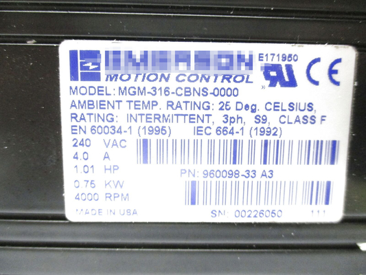 MGM-316-CBNS-0000 EMERSON 230VAC 4 프레임 120파운드 콘트 토크